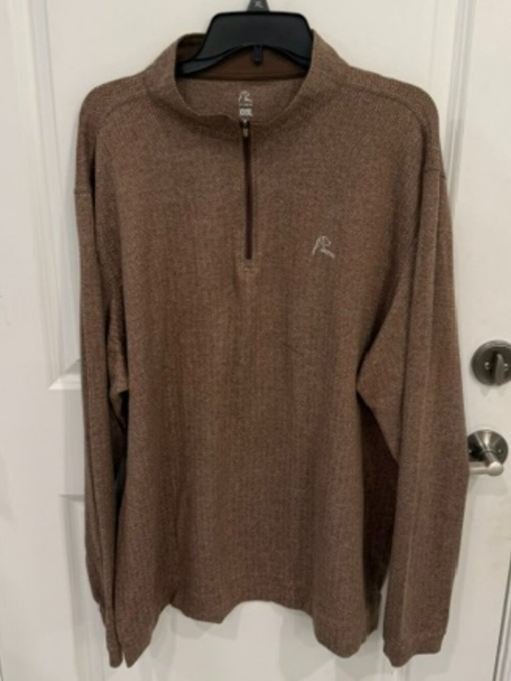 Rhoback Performance Quarter Zip in Brown Herringbone XXXL
